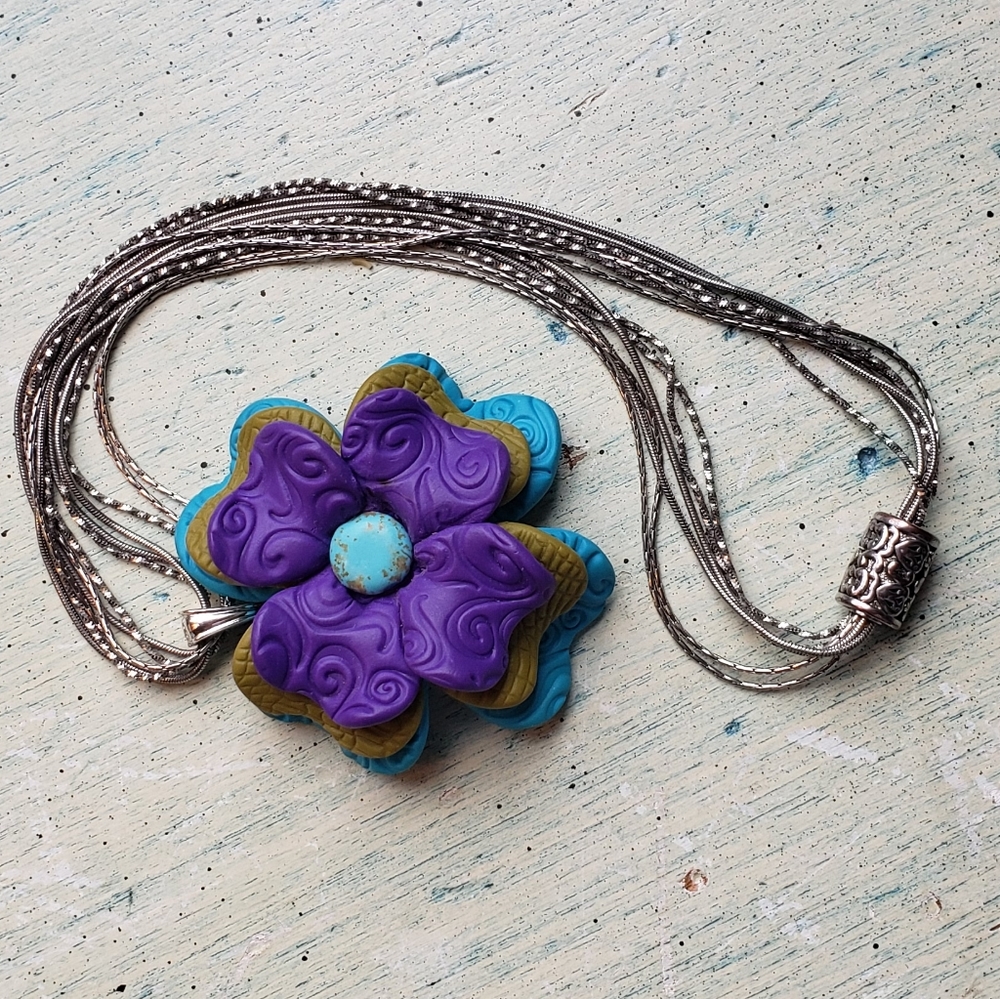 Large Leather flower necklace